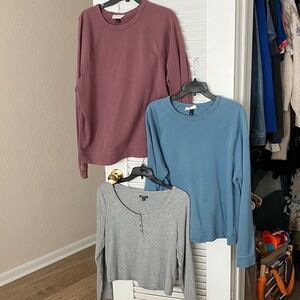 Set of Three Long Sleeve Tops in Mauve, Blue, and Gray